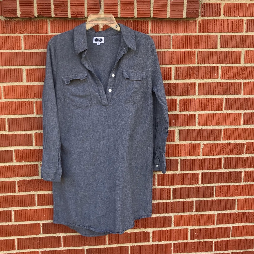 Mud Pie Gray Midi Shirt Dress medium long sleeve